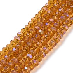 Electroplate Glass Beads Strands, Half Rainbow Plated, Faceted, Rondelle, Gold, 8x6mm, Hole: 1mm, about 65~68pcs/strand, 15.7~16.1 inch(40~41cm)(X1-EGLA-A034-T8mm-L01)