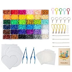 36 Colors DIY Fuse Beads Kit, with Square & Hexagon & Flat Round & Heart Shape ABC Plastic Pegboards, Ironing Paper and Plastic Tweezers, Iron Keychain Clasp Findings & Chains & Mobile Phone Strap, Plastic Keychain Clasp, Mixed Color, 5x5mm, Hole: 3mm, 8100pcs(DIY-X0295-01F-5mm)