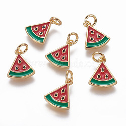 Brass Enamel Charms, Watermelon, Golden, Colorful, 13x11x1.6mm, Hole: 3mm(KK-L185-22G)