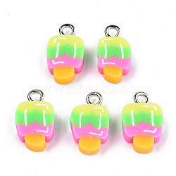 Handmade Polymer Clay Charms, with Platinum Tone Iron Findings, Ice Cream, Rainbow Color, 14~15x8~9.5x4mm, Hole: 1.8mm(X-CLAY-T016-56)