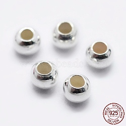 925 Sterling Silver Beads, Round, Silver, 2.5mm, Hole: 0.9~1mm(STER-K167-026B-S)