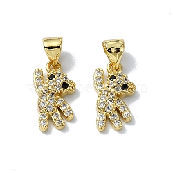 Rack Plating Real 18K Gold Plated Brass Micro Pave Cubic Zirconia Pendants, Long-Lasting Plated, Lead Free & Cadmium Free, Bear, Clear, 14x8x3mm, Hole: 3mm(KK-B084-11G)