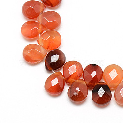 Dyed Natural Red Agate Gemstone Beads Strands, Top Drilled Beads, Faceted, Teardrop, 12x9~10x6mm, Hole: 1mm, about 30pcs/strand, 11.81 inch(G-T006-09)