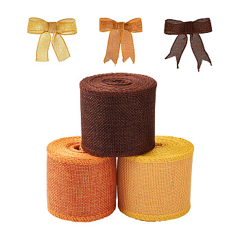 3 Rolls 3 Colors Polyester Imitation Linen Wrapping Ribbon, Wired Plaid Ribbon, for Crafts Decoration, Floral Bows Craft, Mixed Color, 2-3/8 inch(60mm), 5m/roll, 1roll/color