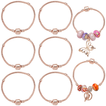 6Pcs Brass European Style Bracelet Making, with Brass Clasps, Rose Gold, 6-1/4 inch(160mm), 3mm