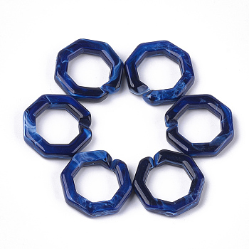Acrylic Linking Rings, Quick Link Connectors, For Jewelry Chains Making, Imitation Gemstone Style, Octagon, Dark Blue, 25.5x25.5x5.5mm, Hole: 16x16mm, about: 250pcs/500g