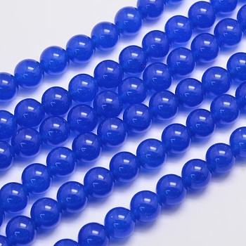 Natural & Dyed Malaysia Jade Bead Strands, Round, Blue, 10mm, Hole: 1.0mm, about 38pcs/strand, 15 inch