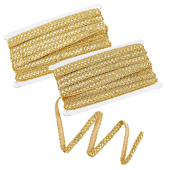 Sparkle Metallic Polyester Ribbon, Centipede Ribbon with PVC Plastic Paillette, Garment Accessories, Gold, 3/8 inch(11mm), about 14.22 Yards(13m)/Card
