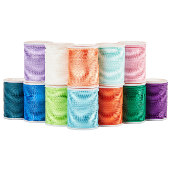 Elite 12 Rolls 12 Colors Round Waxed Polyester Cord, Taiwan Waxed Cord, Twisted Cord, Mixed Color, 1mm, about 12.02 yards(11m)/roll, 1 roll/color