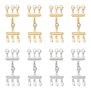 8Pcs 2 Colors 304 Stainless Steel Multi-strand Clasps with Lobster Claw Clasps, Layered Necklaces Clasps, Multiple Necklace Seperator Connectors, Golden & Stainless Steel Color, 59~60x20mm, 4pcs/color