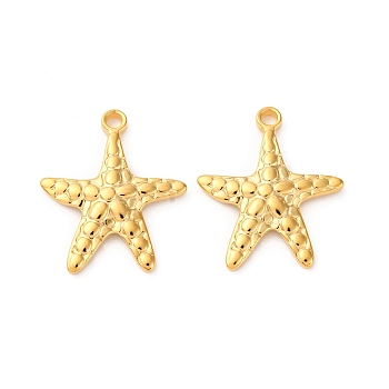 201 Stainless Steel Pendants, Starfish Charm, PVD Vacuum Plating, Real 18K Gold Plated, 22.5x19.5x2.5mm, Hole: 2mm