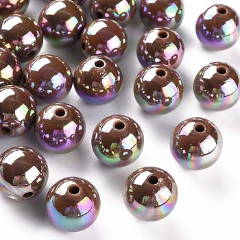 Opaque Acrylic Beads, AB Color Plated, Round, Camel, 16x15mm, Hole: 2.8mm, about 220pcs/500g