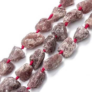 Rough Raw Natural Strawberry Quartz Beads Strands, Nuggets, 17~30.5x11~26x11~26mm, Hole: 2mm, about 16~19pcs/strand, 15.7 inch(40cm)