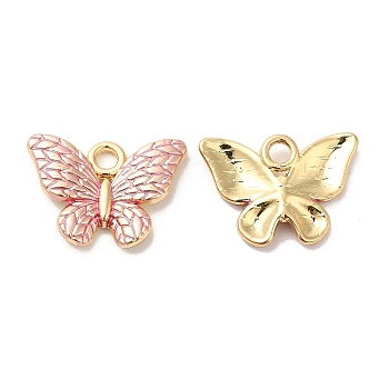 Alloy Enamel Pendants, Long-Lasting Plated, Cadmium Free & Nickel Free & Lead Free, Golden, Butterfly Charm, Pink, 13x17.5x2.5mm, Hole: 2mm