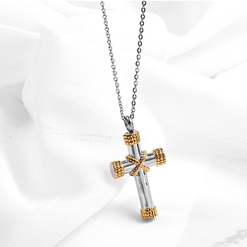 Stainless Steel Cross Pendant Necklaces, Urn Ashes Necklaces, Real 18K Gold Plated, 19.69 inch(50cm)