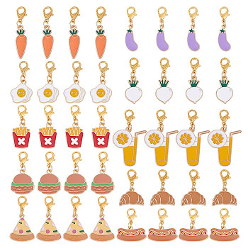 40Pcs 10 Style Alloy Enamel Pendant Decoration, Food, with Alloy Lobster Claw Clasps, Mixed Color, 25~38mm, 4pcs/style