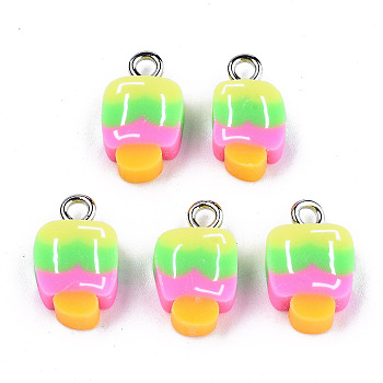 Handmade Polymer Clay Charms, with Platinum Tone Iron Findings, Ice Cream, Rainbow Color, 14~15x8~9.5x4mm, Hole: 1.8mm