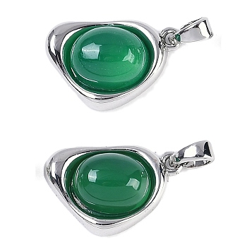 Natural Green Onyx Agate(Dyed & Heated) Pendants, Brass Heart Charms, Platinum, 11.5x18x6mm, Hole: 3.5x2.5mm