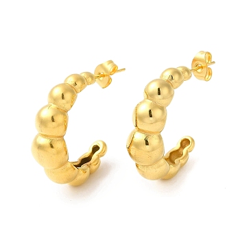 Golden 304 Stainless Steel Stud Earrings, Half Hoop Earrings, Round, 24.5x8mm
