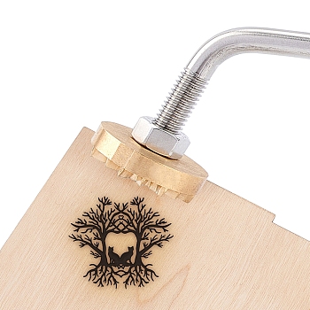 Brass Burning Stamp Heating, with Wood Handle, for Wood, Paper, Cake, Bread Baking Stamping, Tree, 290x30mm