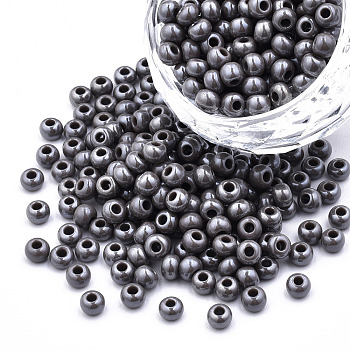 6/0 Czech Opaque Glass Seed Beads, Lustered, Round, Gray, 4x3mm, Hole: 1.2mm, about 500g/bag
