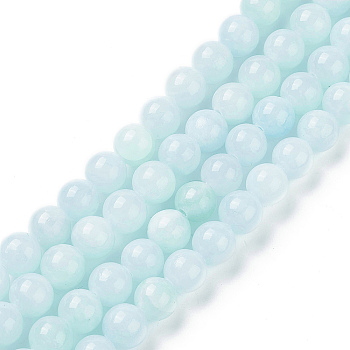 Natural Yellow Jade Beads Strands, Dyed, Round, Azure, 4mm, Hole: 1mm, about 95pcs/strand, 15.75 inch