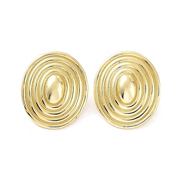 Oval Rack Plating Brass Studs Earrings for Women, Long-Lasting Plated, Lead Free & Cadmium Free, Real 18K Gold Plated, 25x21mm