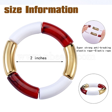 Opaque Colored Chunky Curved Tube Beads Stretch Bracelets Set(BJEW-SW00017)-2