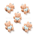 Opaque Resin Pendants, Bear with Charm, with Platinum Tone Iron Loops, Light Cyan, 27.5x20.5x9.5mm, Hole: 2x2.7mm(X-RESI-G043-F10)