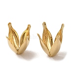 Brass Bead Caps, Cadmium Free & Lead Free, Flower, Real 24K Gold Plated, 13x8mm, Hole: 1mm(KK-P259-02G)