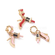 Brass Enamel European Beads, Large Hole Pendants, Long-lasting Plated, High-heeled Shoes and Lipstick, Real 18K Gold Plated, Mixed Color, 12x14x8mm, Hole: 4.5mm(MPDL-P005-18G)