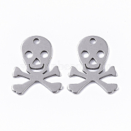 201 Stainless Steel Pendants, Skull, Stainless Steel Color, 15x12x2mm, Hole: 1mm(STAS-T050-023P)