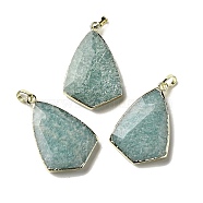 Natural Amazonite Pendants, Faceted Kite Charms, with Rack Plating Golden Plated Brass Edge, 34.5~35x23x7mm, Hole: 4x6mm(G-A099-01G-01)