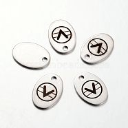 Spray Painted Stainless Steel Pendants, Oval with  inchV inch Pattern, Stainless Steel Color, 17x12x1mm, Hole: 2mm(STAS-I048-I12)