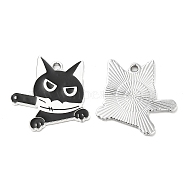 Alloy Enamel Pendants, Platinum, Cat with Knife Charm, Black, 24.5x25x1mm, Hole: 1.8mm(ENAM-F147-02B)