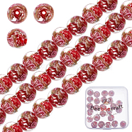 Handmade Gold Sand Lampwork Beads, Inner Flower, Round, Red, 12~12.5x10.5~12mm, Hole: 1.5~2mm, 30pcs/box(LAMP-BBC0001-01B-02)