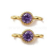 925 Sterling Silver Pave Cubic Zirconia Connector Charms, Half Round Links with 925 Stamp, Real 18K Gold Plated, Dark Orchid, 8.5x3.5x2.5mm, Hole: 1.5mm(STER-Z007-01G-05)