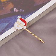 Christmas Theme Alloy Enamel Hair Bobby Pin, for Girls, Golden, Santa Claus, 63.5mm(AJEW-A056-04D)