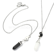 2Pcs 2 Style Natural Black Obsidian & White Jade Bullet Pendant Necklaces Set, Alloy Enamel Metch Couple Necklaces for Best Friends Lovers, Yin-yang, 17.60 inch(44.7cm), 1Pc/style(NJEW-TA00095-01)