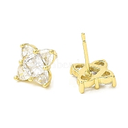 Rhombus Brass Micro Cubic Zirconia Stud Earrings, Long-Lasting Plated, Lead Free & Cadmium Free, Real 18K Gold Plated, 10.5x10.5mm(EJEW-L270-20G-01)