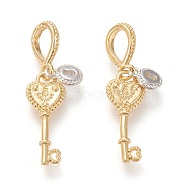 Brass Pendants, Long-Lasting Plated, Heart Key with Lock, Real 18K Gold Plated, 28mm, Hole: 4.5x6mm(KK-F820-36G)