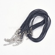 Imitation Leather Cord, Black, Platinum Color Iron Clasp and adjustable chain, for DIY Jewelry Crafting, Black, 17 inch, 2mm(PJN472Y)