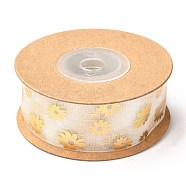 Organza Ribbons, for Gift Wrapping, Valentine's Day, Wedding, Birthday Party Decorating, Flower Pattern, 1 inch(25mm), about 10.9yards(10m)/roll(SRIB-F010-08A)