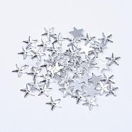 Acrylic Rhinestone Flat Back Cabochons, Back Plated, Faceted, Star, White, 10x1.5mm(RSB385)
