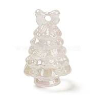 Transparent Acrylic Enamel Pendant, Christmas Tree, White, 36x22x22.5mm, Hole: 3mm(ACRC-D002-01B)