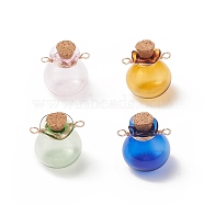 4Pcs 4 Colors Glass Bottle Connector Charms, Wishing Bottle Links, with Golden Tone Copper Wire Double Loops, Mixed Color, 23~25x21x19.5mm, Hole: 2.3mm, 1pc/color(PALLOY-TA00022)