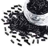 Opaque Colours Glass Bugle Beads, Round Hole, Black, 3~8x2mm, Hole: 0.7mm, about 450g/pound(SEED-N005-001-B04)