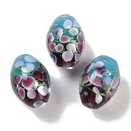 Handmade Lampwork Beads, Inner Flower, Oval, Blue, 19~20x13~14mm, Hole: 1.6~1.8mm(LAMP-I027-08A)