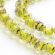 Handmade Gold Sand Lampwork Rondelle Beads Strands, Faceted, Green Yellow, 12x9mm, Hole: 1mm, 40pcs/strand, 14.2~15.4 inch(LAMP-I010-C-07)