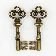 Tibetan Style Pendants, Cadmium Free & Nickel Free & Lead Free, Skeleton Key Pendants, Antique Bronze, 31x12x2mm, Hole: 3mm, about 560pcs/1000g(TIBEP-EA301YKG-AB-FF)